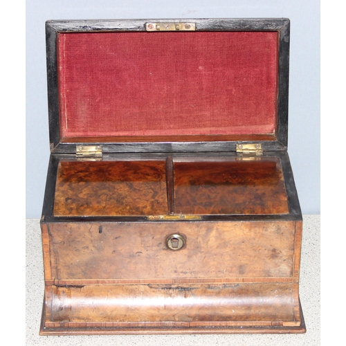 288 - 19th century walnut 'D-shaped' tea caddy with twin compartments, approx 24cm W x 17cm D x 15cm H