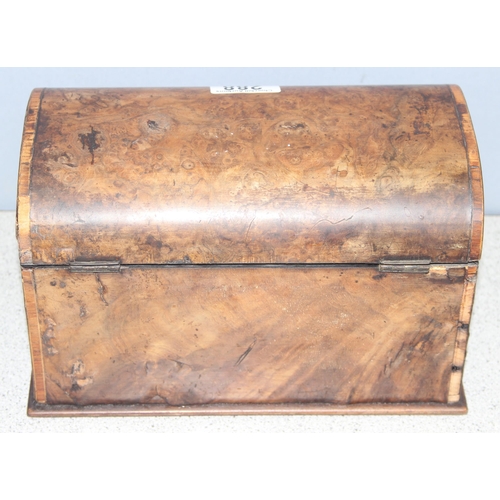 288 - 19th century walnut 'D-shaped' tea caddy with twin compartments, approx 24cm W x 17cm D x 15cm H