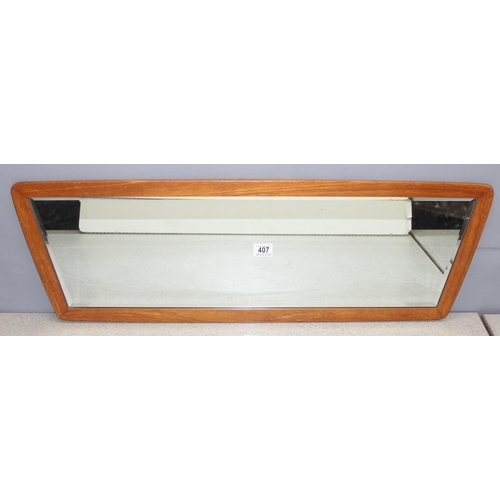 407 - Retro wooden framed wall mirror, approx 95cm x 31cm