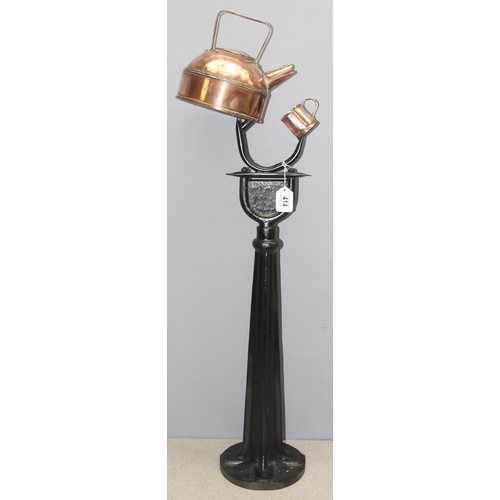 414 - Café/shop advertising piece comprising cast-iron post with copper kettle and cup, approx 105cm tall