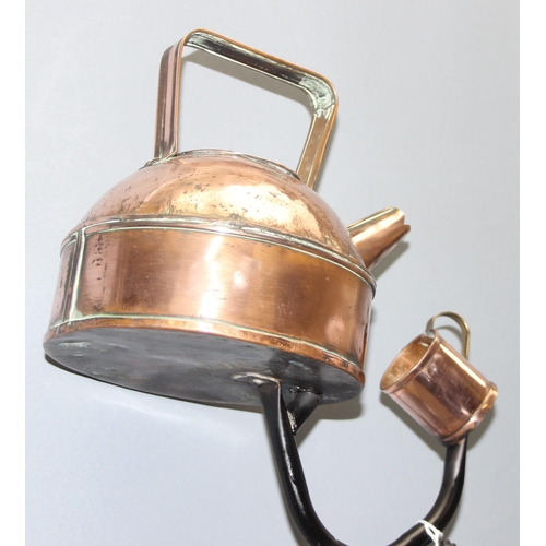 414 - Café/shop advertising piece comprising cast-iron post with copper kettle and cup, approx 105cm tall