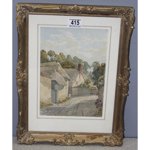 415 - Antique watercolour in ornate gilt frame of 'Combe Lane' Teignmouth dated 1911, initialled FCN, appr... 