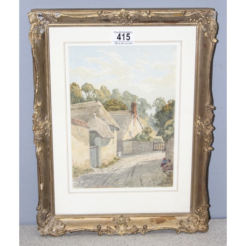 415 - Antique watercolour in ornate gilt frame of 'Combe Lane' Teignmouth dated 1911, initialled FCN, appr... 