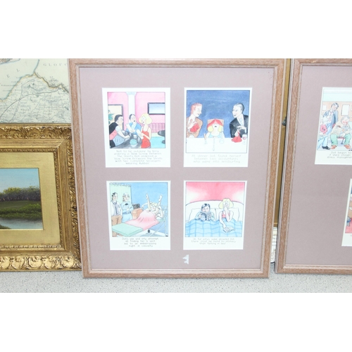 418 - White painted framed mirror and a mixed lot of pictures to incl small oil painting in gilt frame, 2 ... 