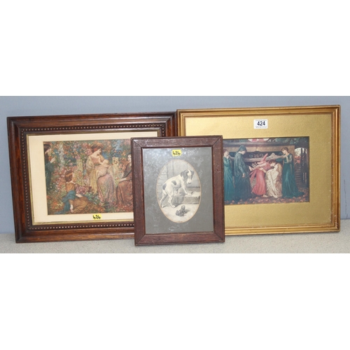 424 - Pair of Pre-Raphaelite prints in frames to include Dante's Dream by Dante Gabriel Rosetti, and furth... 