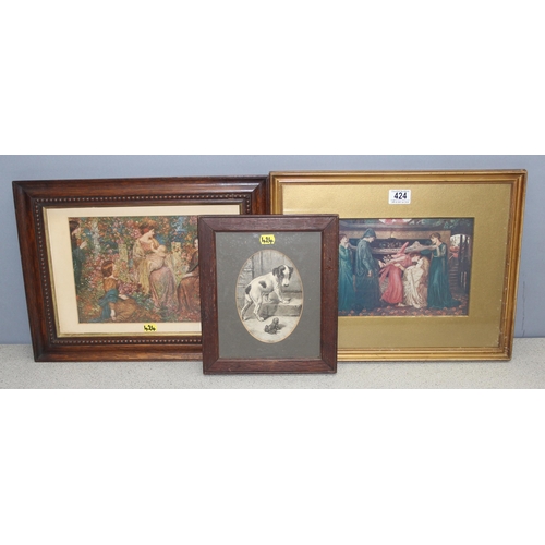 424 - Pair of Pre-Raphaelite prints in frames to include Dante's Dream by Dante Gabriel Rosetti, and furth... 