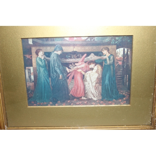 424 - Pair of Pre-Raphaelite prints in frames to include Dante's Dream by Dante Gabriel Rosetti, and furth... 