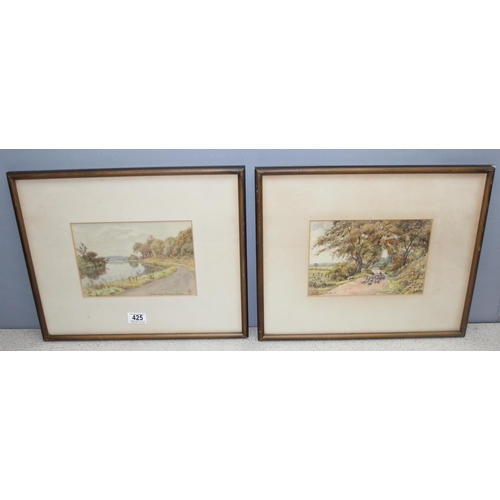 425 - Two antique Scottish watercolour landscapes in frames, one of Forth & Clyde Canal and the other of c... 