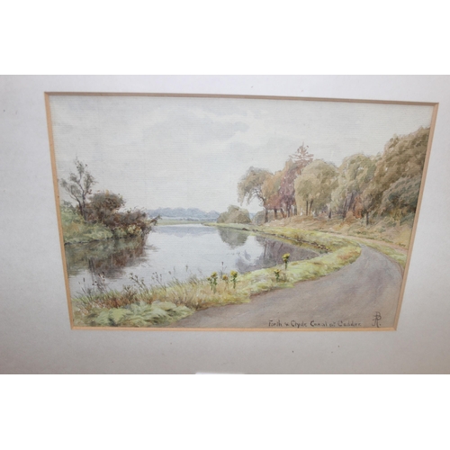 425 - Two antique Scottish watercolour landscapes in frames, one of Forth & Clyde Canal and the other of c... 