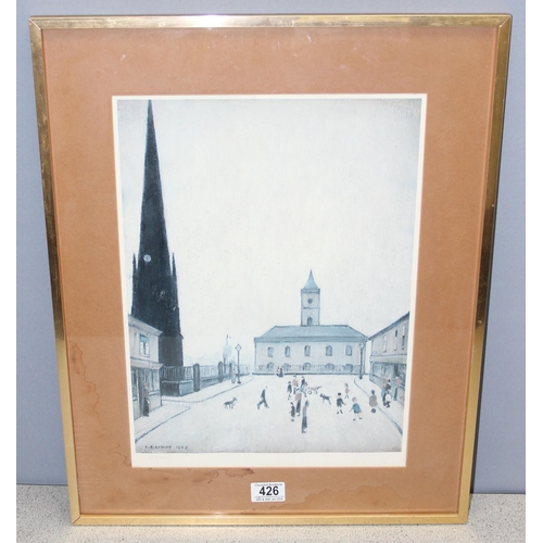 426 - Limited edition print of L.S. Lowry's The Old Town Hall and St Hilda's Church painting, 317/850, app... 