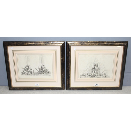 430 - 2 framed antique engravings of cherubs in classical scenes, likely 18th century, approx 56 x 48cm