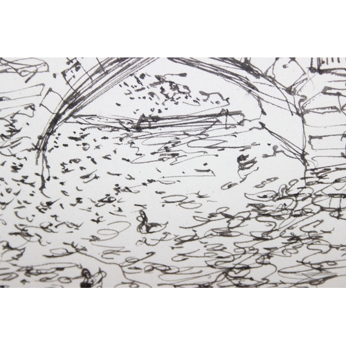 431 - 2 landscape pen drawings by Eugene Fisk (1938-2018), signed, largest approx 51 x 41cm