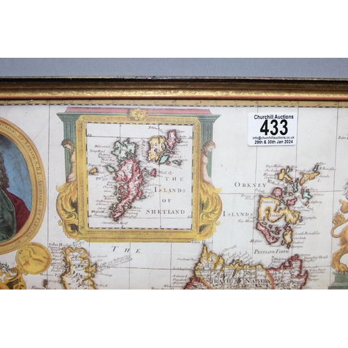 433 - Framed reproduction map of the UK and Ireland, approx 76 x 55cm