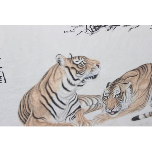 436 - A large and impressive high quality Chinese watercolour on paper painting of recumbent tigers, Chine... 