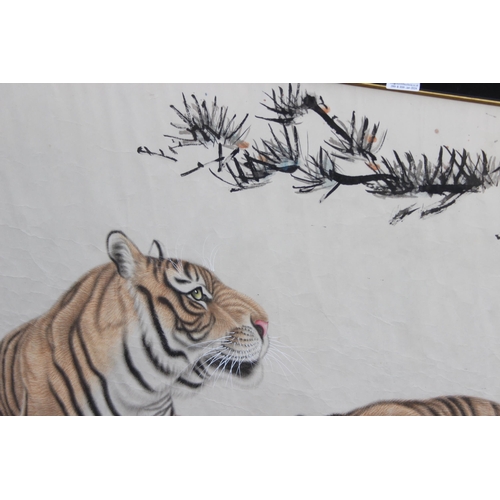 436 - A large and impressive high quality Chinese watercolour on paper painting of recumbent tigers, Chine... 