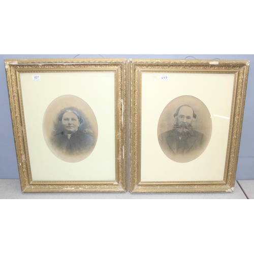 437 - 2 antique gilt framed photographic print portraits of a Victorian lady and gentleman, approx 74 x 61... 