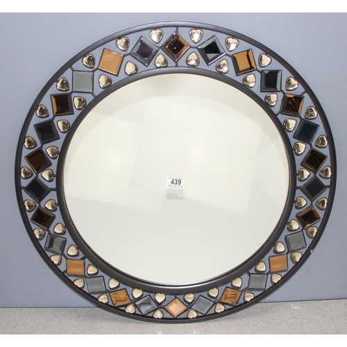 439 - Decorative round wall mirror with jewelled edge, approx 70cm in diameter