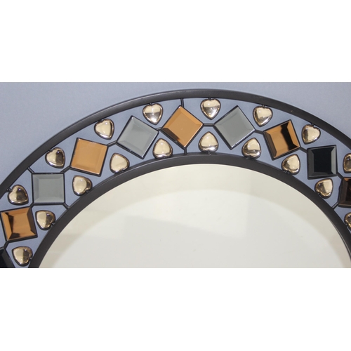 439 - Decorative round wall mirror with jewelled edge, approx 70cm in diameter