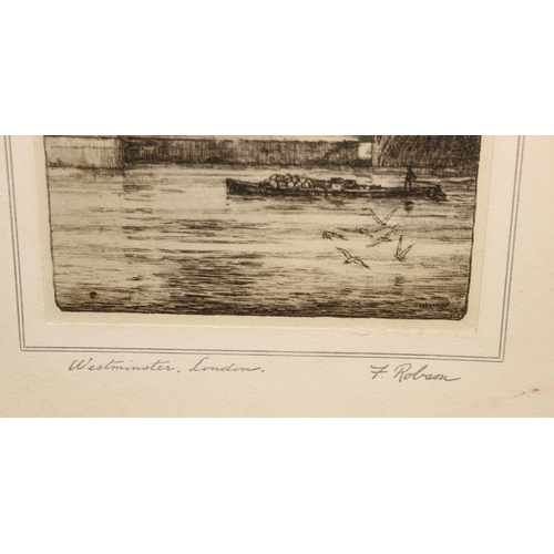 444 - 4 early 20c signed and titled mounted engravings by Featherstone Robson (1880 - 1936) depicting buil... 