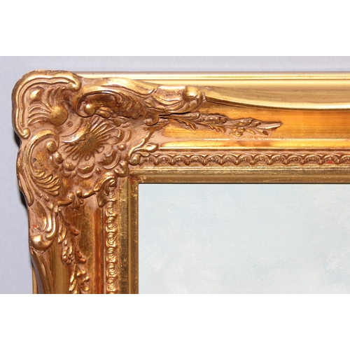 448 - 20th century oil on canvas of a landscape, indistinctly signed, in highly decorative gilt frame, app... 