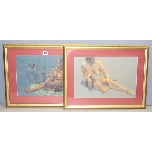 452 - 2 x 20th century pastel studies of nude females on paper, seemingly unsigned, each approx 64cm x 48c... 