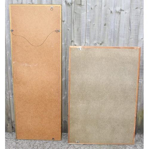 454 - 2 vintage ornate gilt framed hall mirrors, one approx 63cm x 94cm and the other approx 44cm x 128 cm