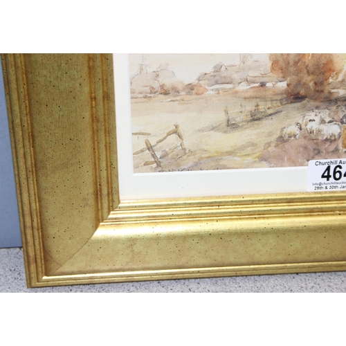 464 - Robert Kilpatrick (Scottish, XX) - Original watercolour in frame of a windmill and sheep, signed bot... 