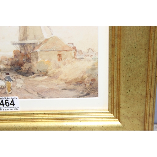 464 - Robert Kilpatrick (Scottish, XX) - Original watercolour in frame of a windmill and sheep, signed bot... 