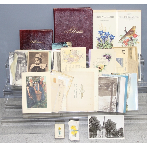 500 - Mixed lot of antique greeting cards, albums with hand-drawings and painting, postcards etc