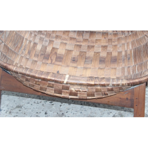 58 - An unusual vintage wicker and woven wooden basket table on legs, marked P Jorce or Jorge?, possibly ... 