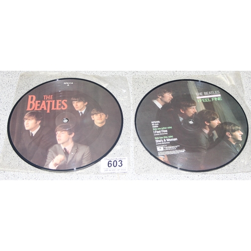 603 - 2 x Beatles 7 inch vinyl record limited edition 20th anniversary picture discs released in 1984 by P... 