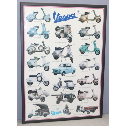 701 - Large framed Vespa Scooter picture, approx 96cm x 69cm