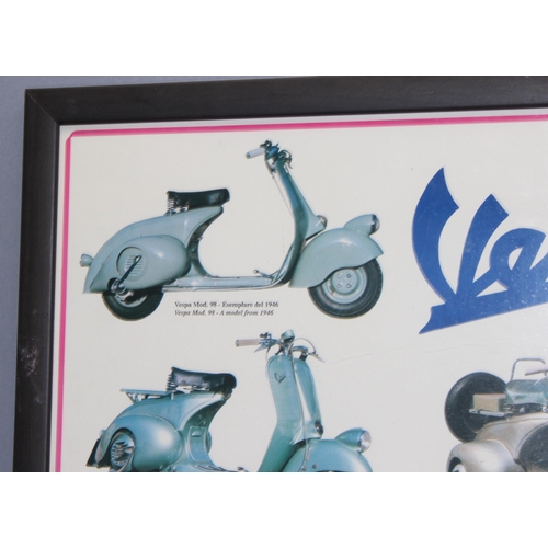 701 - Large framed Vespa Scooter picture, approx 96cm x 69cm