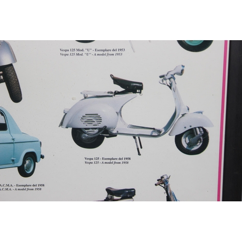 701 - Large framed Vespa Scooter picture, approx 96cm x 69cm