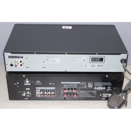 770 - Sony High Density Linear Converter CD player CDP-XE570, and a Sony Stereo Receiver STR-DH190 (2)