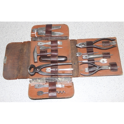 806 - A rare leather cased combination tool kit by Electric Blosta comprising of 16 pieces and rosewood sc... 