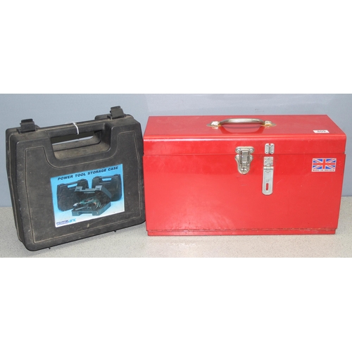 809 - A red painted multi-drawer tool box and contents and a boxed Wolf sander