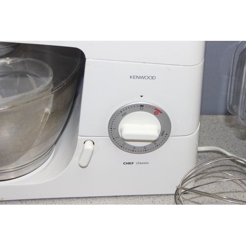 810 - Kenwood chef classic mixer with 4 attachments and paperwork