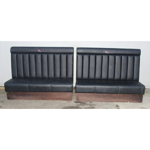 96 - A pair of black leatherette high backed wall benches or seats, previously part of an American style ... 