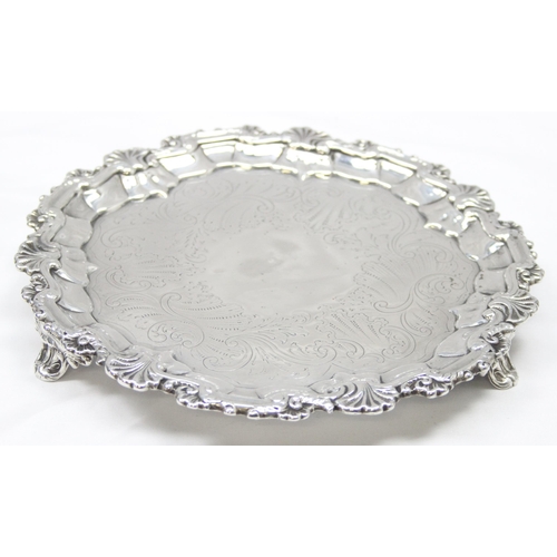 1001 - A William IV period silver salver or card tray with engraved decoration, marked for London 1836 by J... 