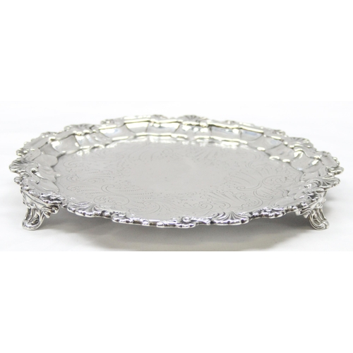 1001 - A William IV period silver salver or card tray with engraved decoration, marked for London 1836 by J... 