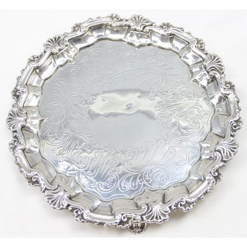 1001 - A William IV period silver salver or card tray with engraved decoration, marked for London 1836 by J... 