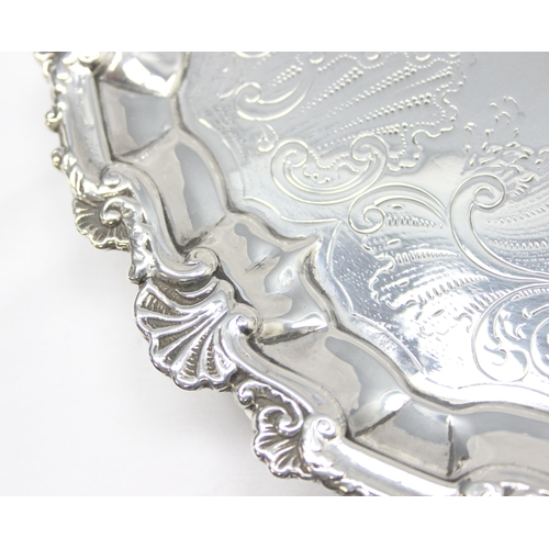 1001 - A William IV period silver salver or card tray with engraved decoration, marked for London 1836 by J... 