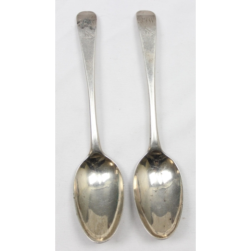 1004 - A pair of Georgian silver soup spoons, believed to be Scottish Provincial silver by Alexander Thomps... 