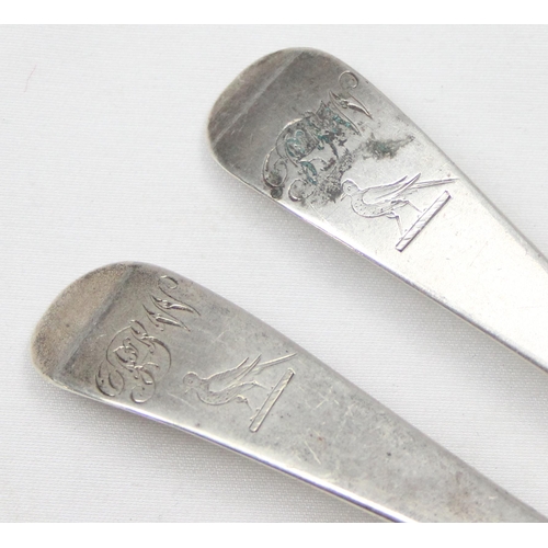 1004 - A pair of Georgian silver soup spoons, believed to be Scottish Provincial silver by Alexander Thomps... 