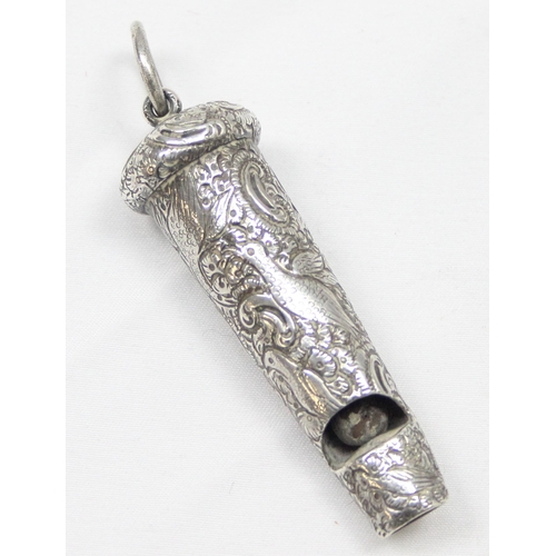 1006 - A highly decorative 19th century silver whistle, London 1894 by Thornhill & Co, approx 7cm long, app... 