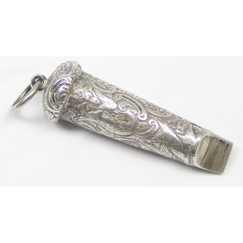 1006 - A highly decorative 19th century silver whistle, London 1894 by Thornhill & Co, approx 7cm long, app... 