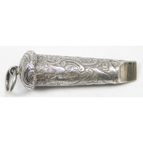 1006 - A highly decorative 19th century silver whistle, London 1894 by Thornhill & Co, approx 7cm long, app... 