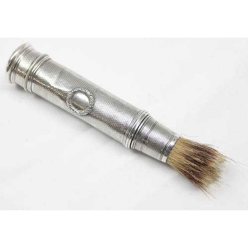 1012 - Rare 19c 3 part gents hallmarked silver travelling shaving brush with original badger hair bristles,... 