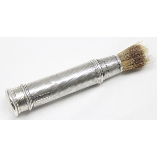 1012 - Rare 19c 3 part gents hallmarked silver travelling shaving brush with original badger hair bristles,... 